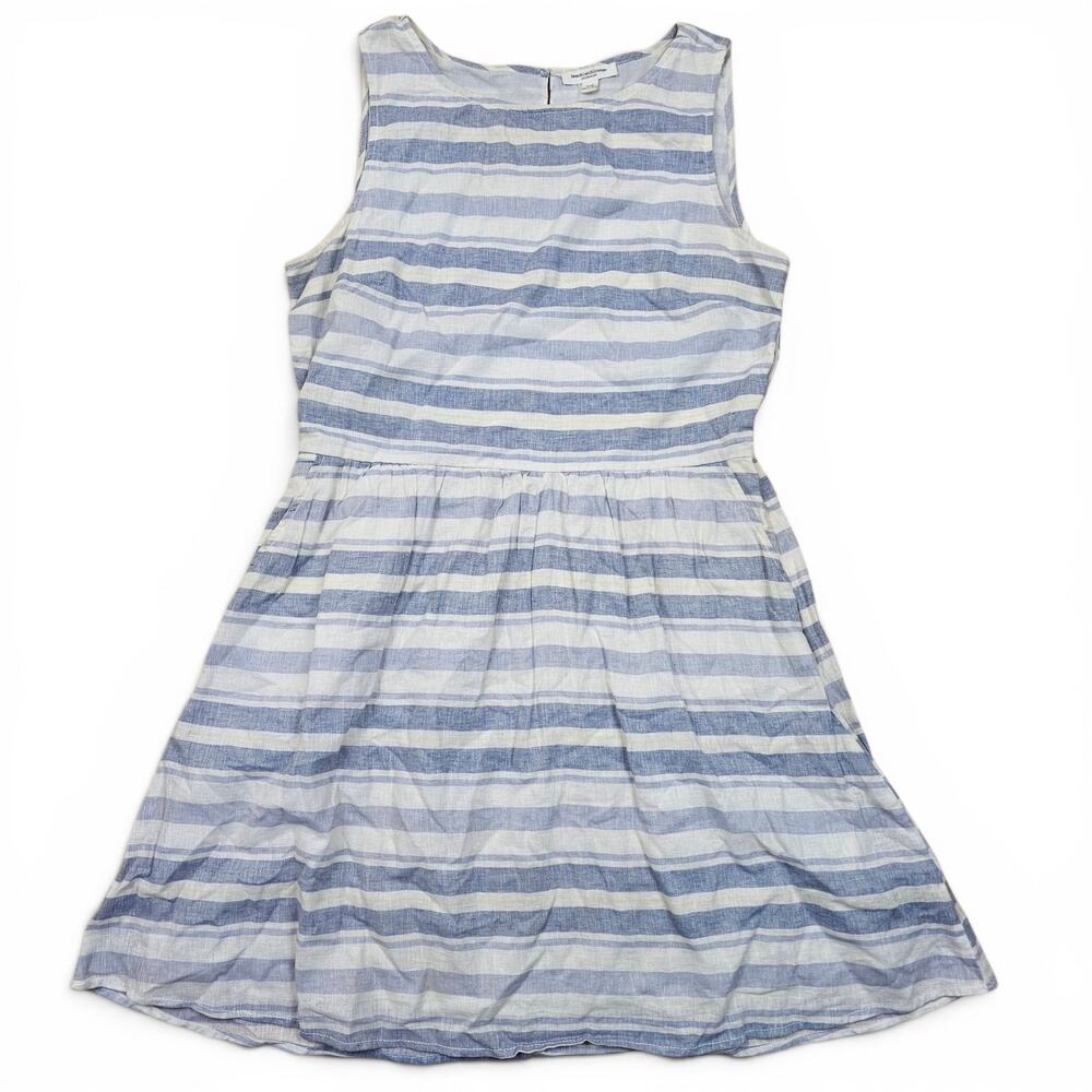 BEACHLUNCHLOUNGE Linen Blend Midi Dress Women's L Striped Coastal Minimalist - Picture 1 of 5